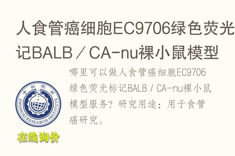 人食管癌细胞<font color='red'>EC</font>9706绿色荧光标记BALB／CA-nu裸小鼠模型