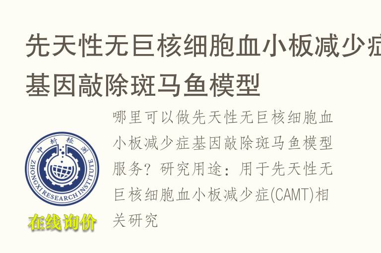 先天性无巨核细胞血小板减少症基因敲除斑马<font color='red'>鱼</font>模型